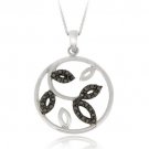 Sterling Silver Black Diamond Accent Leaf Circle Pendant P11136M4