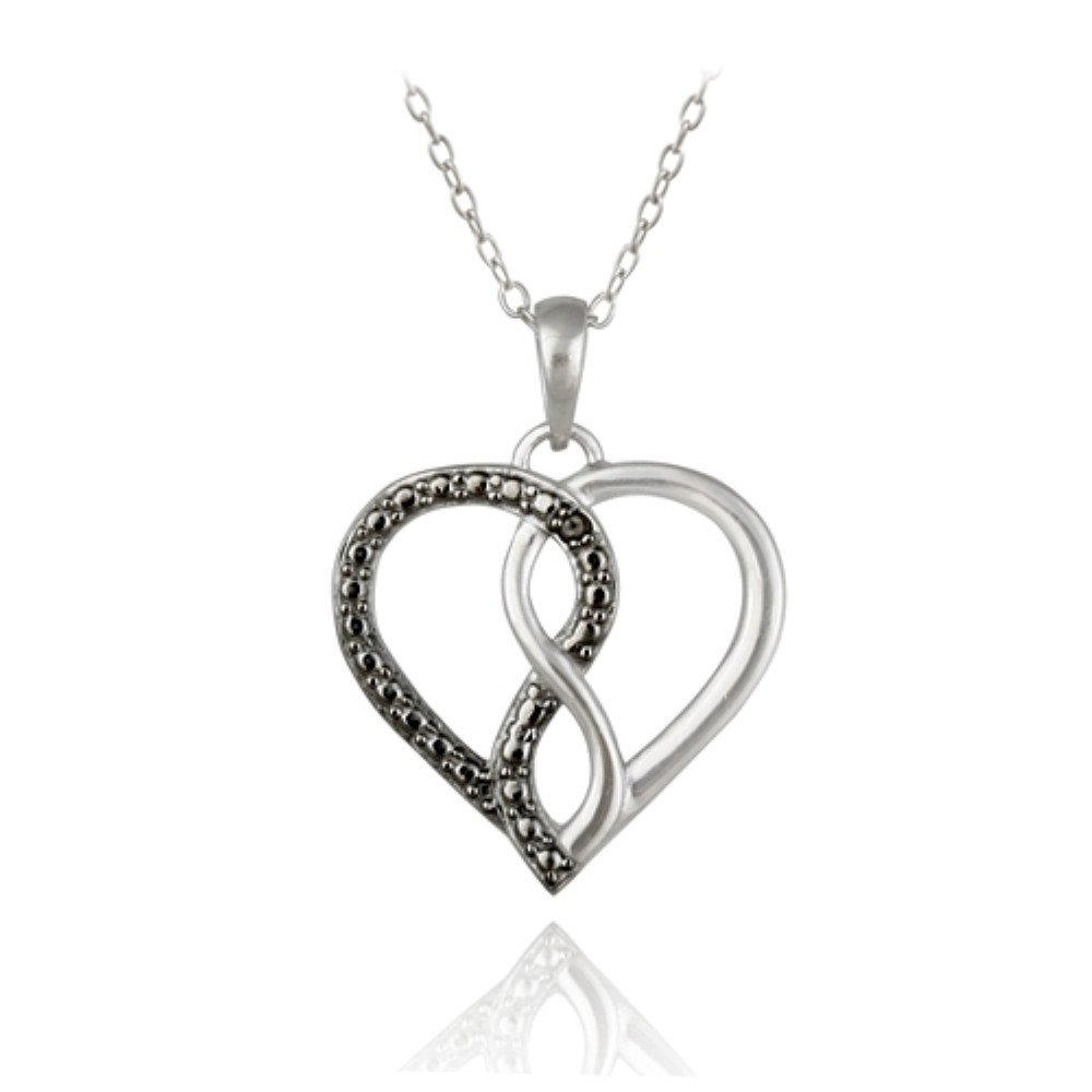 Sterling Silver Black Diamond Accent Open Heart Infinity Necklace P13306M4