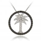 Sterling Silver Black Diamond Accent Palm Tree in Circle Pendant P12031M4