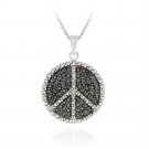 Sterling Silver Black Diamond Accent Peace Sign Disc Pendant P11564M4