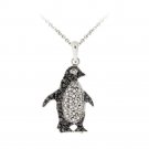 Sterling Silver Black Diamond Accent Penguin Necklace P12206M4