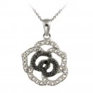 Sterling Silver Black Diamond Accent Rose Flower Pendant P12141M4