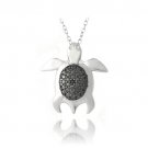 Sterling Silver Black Diamond Accent Sea Turtle Necklace P13215M4