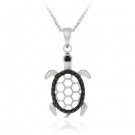Sterling Silver Black Diamond Accent Turtle Filigree Pendant P11143M4