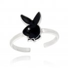 Sterling Silver Black Enamel Bunny Toe Ring TR12301BK
