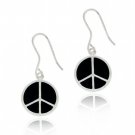Sterling Silver Black Enamel Peace Sign Dangle Earrings E10797BK