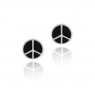 Sterling Silver Black Enamel Peace Sign Symbol Earrings E10803BK