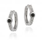 Sterling Silver Black Genuine Sapphire and Simulated Diamond CZ Hoop Earrings 2435