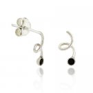 Sterling Silver Black Rhinestone & Swirl Small Earrings E9596BK