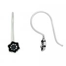 Sterling Silver Black Rhinestone Mini Flower Dangle Earrings E9597BK