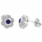 Sterling Silver Blue & Clear CZ Flower Earrings E4281BL