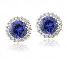 Sterling Silver Blue & Clear CZ Halo Stud Earrings E13676TZ1