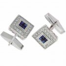 Sterling Silver Blue & Clear CZ Square Men's Cufflinks CL3050BL