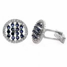 Sterling Silver Blue & Clear CZ Striped Round Men's Cufflinks CL4965BL