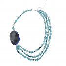 Sterling Silver Blue Agate, Turquoise, Apatite, Multi Strand Fashion Necklace N12334M