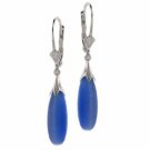 Sterling Silver Blue Cats Eye Bead TearDrop Lever-Back Earrings E8020LBL