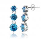 Sterling Silver Blue CZ Three Stone Dangle Earrings E13027LBZ