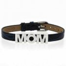 Sterling Silver Blue Leather Mom Bracelet B4198BL