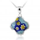 Sterling Silver Blue Millefoiri Glass Clover Necklace P12482M2