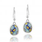 Sterling Silver Blue Millefoiri Glass Oval Dangle Earrings E12488M2