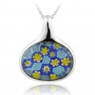 Sterling Silver Blue Millefoiri Glass Oval Pendant P12487M2