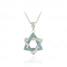 Sterling Silver Blue Opal Star of David Pendant Necklace P11651LOP