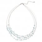 Sterling Silver Blue Quartz Chips 3-Row Graduating Necklace N11754BQ