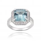 Sterling Silver Blue Topaz & CZ Square Ring Size 8 R12351BT-8
