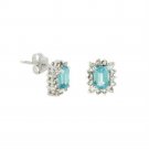 Sterling Silver Blue Topaz & CZ Stud Earrings E4321BT