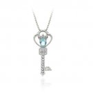 Sterling Silver Blue Topaz & Diamond Accent Crown Key Pendant Necklace P11560BT