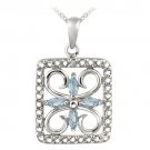 Sterling Silver Blue Topaz & Diamond Accent Filigree Flower Design Necklace P12714BT