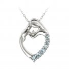 Sterling Silver Blue Topaz & Diamond Accent Mother and Baby Heart Necklace P11613BT