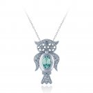 Sterling Silver Blue Topaz & Diamond Accent Owl Necklace P12710BT
