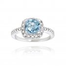 Sterling Silver Blue Topaz & Diamond Accent Square Ring R11679BT-10