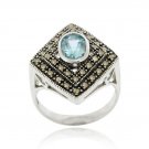 Sterling Silver Blue Topaz & Marcasite Diamond Shape Ring Size 5 R12178BT-5