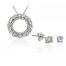 Sterling Silver Blue Topaz Eternity Pendant & Stud Earrings Set S10138LBT