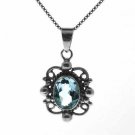 Sterling Silver Blue Topaz Filigree Oval Pendant P8326BT