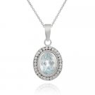 Sterling Silver Blue Topaz Oval Solitaire Pendant P158