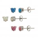 Sterling Silver Blue, Pink & White Created Opal Heart Stud Earrings Set, 5mm S11922M1