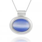 Sterling Silver Bold polished Light Blue Cats Eye Slide-Pendant 1280