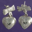 Sterling Silver Bow & Ribbon Heart Dangle Earrings E233