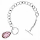 Sterling Silver Bracelet with Pink Cubic Zirconia teardop Charm B2880LPZ