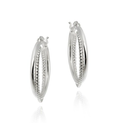 Sterling Silver Braided Design Hoop Earrings E11185