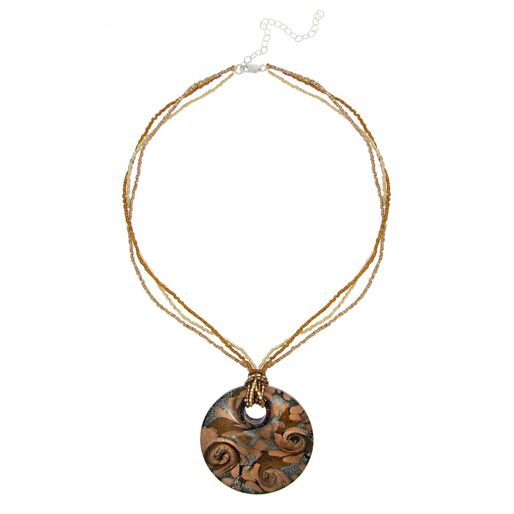 Sterling Silver Bronze & Silver Glass Disc Fashion Pendant P12135M