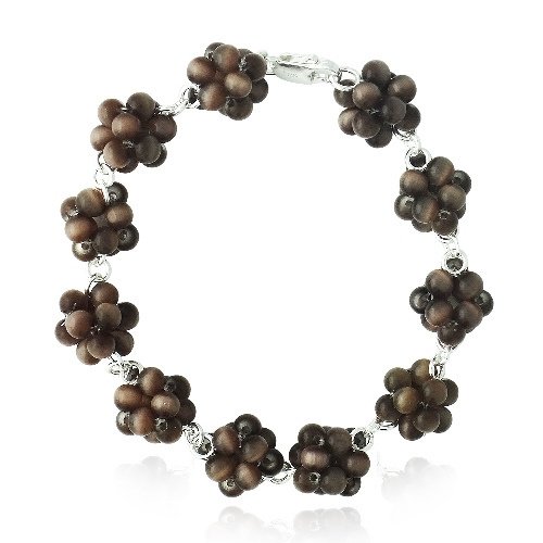 Sterling Silver Brown Cats Eye Bead Cluster Bracelet B128610BN