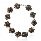 Sterling Silver Brown Cats Eye Bead Cluster Bracelet B128610BN