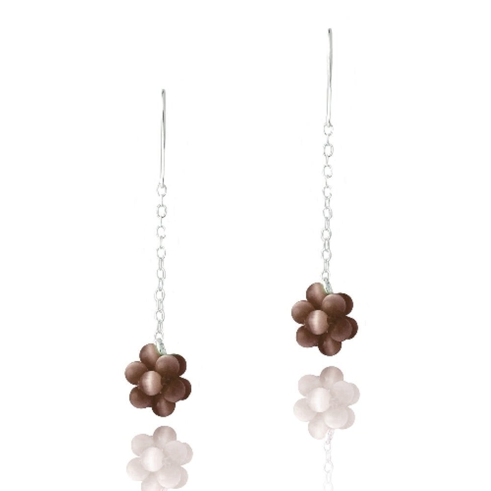 Sterling Silver Brown Cats Eye Cluster Dangle Earrings E12861BN