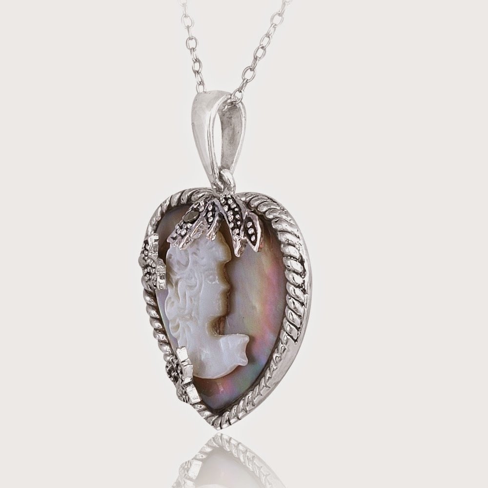 Sterling Silver Brown Shell & Marcasite Woman Cameo Pendant P10670LBN
