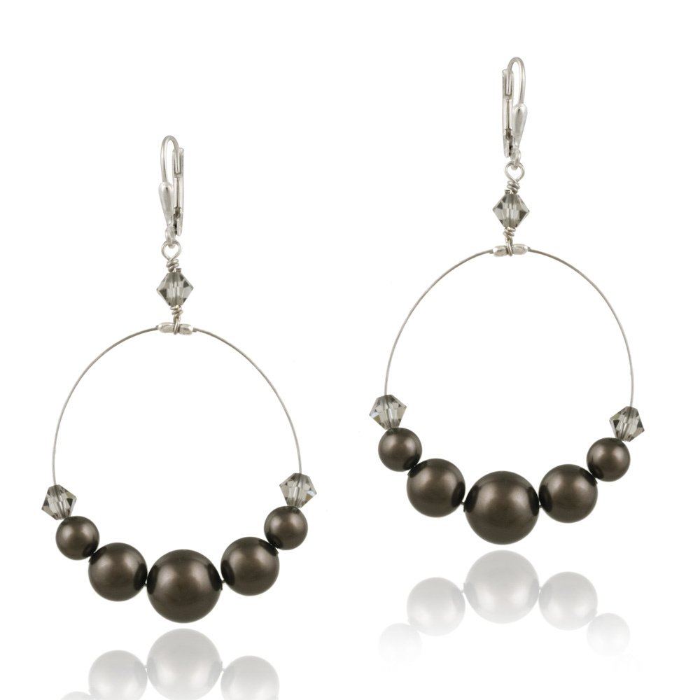 Sterling Silver Brown Swarovski Pearl & Crystal Wire DangleEarrings E12254M5