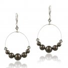 Sterling Silver Brown Swarovski Pearl & Crystal Wire DangleEarrings E12254M5